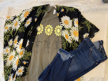 Load image into Gallery viewer, The Sunflower Kimono pairs perfectly with our Inspirational &quot;Bloom&quot; tee 
